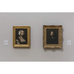 Installation view of William Dobsons Portrait of The Artists Wife c.1635-40 and Self Portrait c.1635-40 at Tate Britain. Photo  Tate (Joe Humphrys)