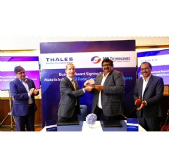 Thales’ SEVP Operations & Performance Philippe Knoche with Thales’ VP Global Procurement for Engineering and for India & AMEWA Deepak Talwar with SFO Technologies’ Chairman & Managing Director N Jehangir (complete caption below)