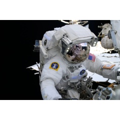 
NASA astronaut and Expedition 72 Flight Engineer Nichole Ayers is pictured during a spacewalk to upgrade the orbital outpost�s power generation system and relocate a communications antenna.
Credit: NASA