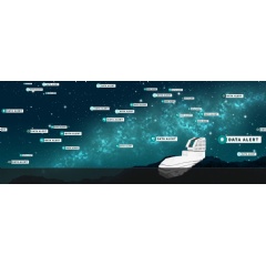 An artist�s illustration of the data alerts produced by NSF-DOE Vera C. Rubin Observatory. The alerts call scientists� attention to new asteroids, exploding stars and other changes in the night sky.
Credit: NSF-DOE Vera C. Rubin Observatory