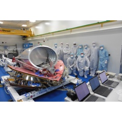 Image:  The Ariel team alongside the fully assembled structural model. Credit: STFC RAL Space.