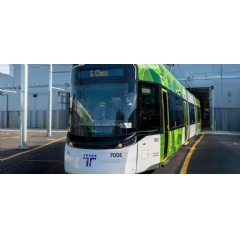 Melbourne’s new next-generation G Class tram at Maidstone depot (Copyright: Victorian Department of Transport and Planning – Adam Chandler | Flexity™)