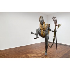 Bharti Kher, The messenger, 2012. Fibre glass, sari, resin, granite, wooden rake, 188 x 132 x 80 cm. Courtesy of the artist and Perrotin. Photo: Genevieve Hanson.