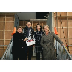 L-R: Minister for Creative Industries Vicki Ward, producer Mario Biancacci, Ausfilm CEO Kate Marks and VicScreen CEO Caroline Pitcher on the set of Skeletons. Photo by Jane Zhang.