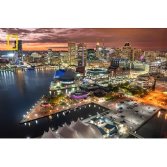 Baltimore’s Inner Harbor, long one of the busiest seaports on the East Coast, is now one of the city’s premier sightseeing destinations. Credit: Paul Giamou, Cavan Images/Getty Images