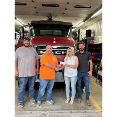 Pictured left to right, RVFDs very own Joshua Schrecengost, company firefighter, and RVFD President, Gregory Hasley, received the donation, given by Kyleigh and Brandan Reesman of MBR Repair.