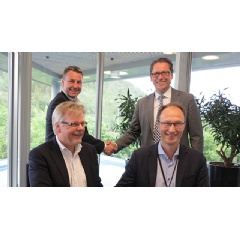 Back left: Asbj�rn Skaro, Director Digital & Systems - Rolls-Royce, Remi Eriksen, Group President and CEO - DNV GL. Front left: Hans Petter Hildre, Professor and Chairman - NTNU, Henning Borgen, President - Sintef Ocean �lesund.