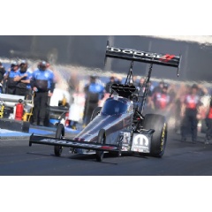 Leah Pruett, driver of the Tony Stewart Racing Dodge Power Brokers Top Fuel dragster, qualifies for the 2022 NHRA Winternationals at Pomona, California.