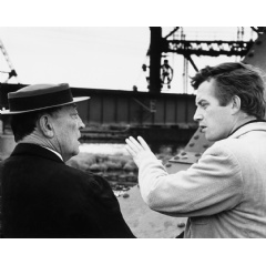 Buster Keaton and Gerald Potterton during the production of The Railrodder in 1965.