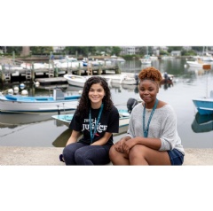 EPP/MSI Center Students TKiyah Reeves and Pa-Shun Hawkins, at Eel Pond in Woods Hole, Massachusetts July 2021. (TKiyah Reeves)
