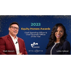 Stellantis North America COO Mark Stewart and Vice President � Diversity, Inclusion & Engagement Lottie Holland were presented with Equity Honors Awards by the National Minority Supplier Development Council (NMSDC). (see complete caption below)