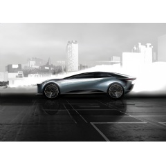 Vehicle design sketch incorporating the results of TRI�s new generative AI + optimization technique (courtesy of XD : Experimental Design Studio of Toyota).