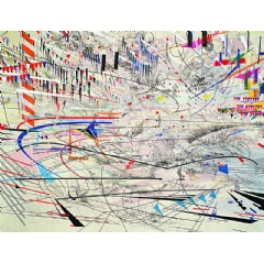 Julie Mehretu Stadia I, 2004 Ink and Acrylic on Canvas 108 x 144 inches (274.3 x 365.7 cm) Photo Credit: Richard Stoner Collection San Francisco MoMA Courtesy of Marian Goodman Gallery � Julie Mehretu