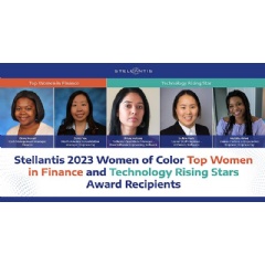Five Stellantis women received awards for their financial and technical acumen and achievements at the Women of Color STEM DTX Conference, Oct. 13 in Detroit. (see complete caption below)