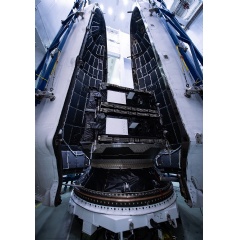 7th and 8th O3b mPOWER satellites ahead of encapsulation and launch aboard a SpaceX Falcon 9 rocket. (Photo courtesy of SpaceX)