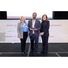 
Ken Freeman (center) receives the ATCA Award for ATM-X Digital Information Platform (DIP) from Rachel Jackson, Chair ATCA Board of Directors (left) and Carey Fagan, President and CEO ATCA (right).
NASA