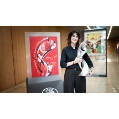Swiss artist Marilou Briner at the launch of the Summit of Emotions exhibition at UEFA HQ. UEFA