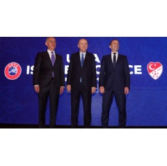 From left: TFF president, Ibrahim Ethem Hacıosmanoğlu, Republic of T�rkiye president, Recep Tayyip Erdoğan and UEFA president Aleksander Čeferin in Istanbul TFF