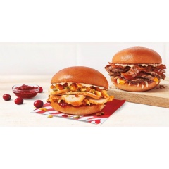 Try the new Tim Hortons Thanksgiving Stack sandwich with seasoned Canadian turkey, homestyle stuffing and cranberry sauce, available now for a limited time