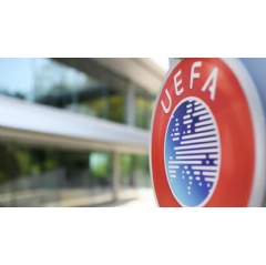 UEFA HQ logo at the UEFA headquarters, the House of European Football in Nyon, Switzerland. UEFA via Getty Images