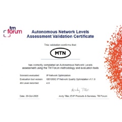 Autonomous Network Levels Assessment Validation Certificate of MTN South Africa
