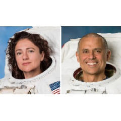NASA astronauts Jessica Meir and Anil Menon pose for their official portraits while wearing spacesuits at the Johnson Space Center in Houston, Texas.
NASA