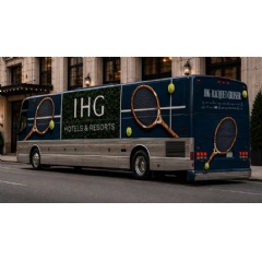 Rendering of the IHG Racquet Cruiser, a one-of-a-kind, complimentary premium motorcoach that turns the ride home into one last taste of IHG hospitality.