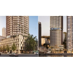 Architectural renderings of Crowne Plaza Newcastle and Hotel Indigo Gosford, two new IHG hotels in New South Wales.